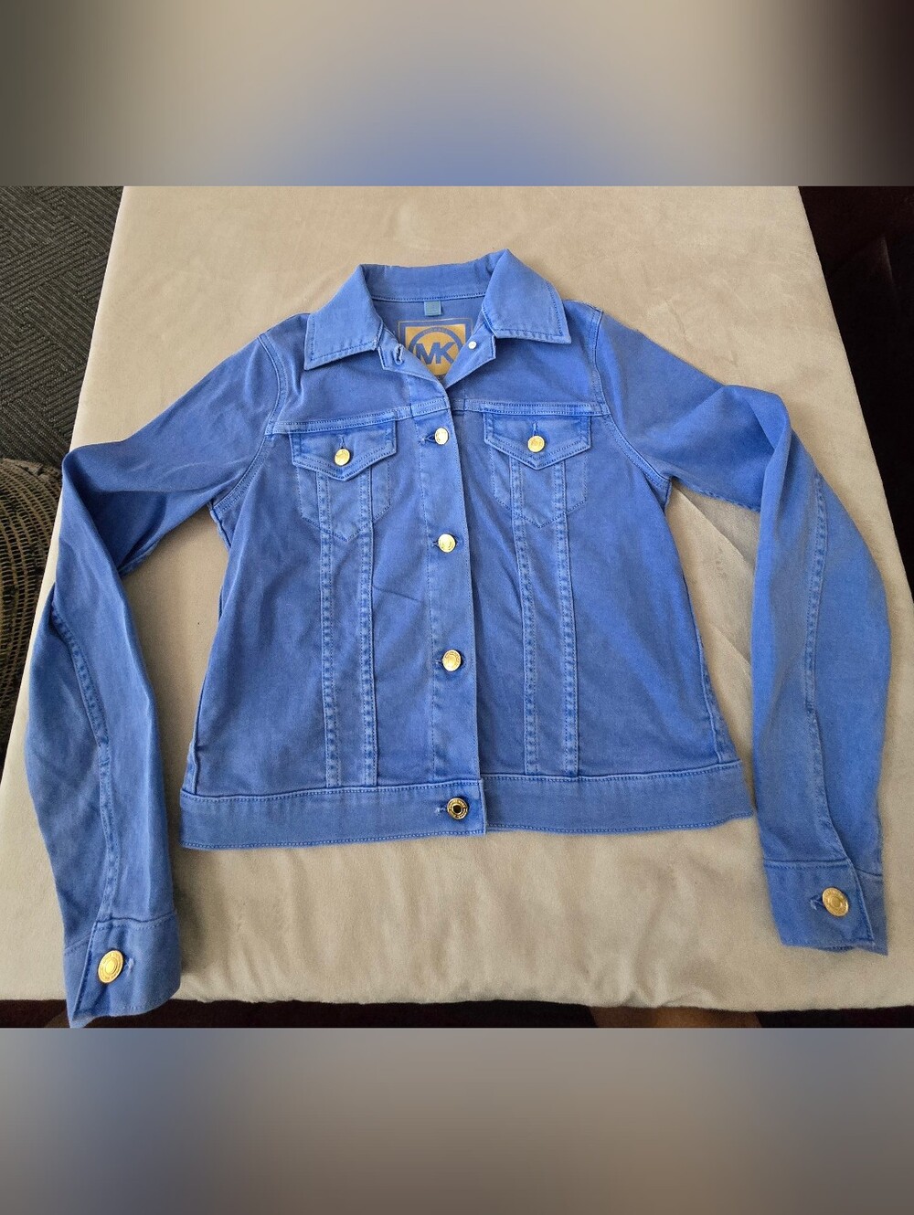 Michael Kors Cobalt Blue Gold Button-Front Jean Jacket Sz S.